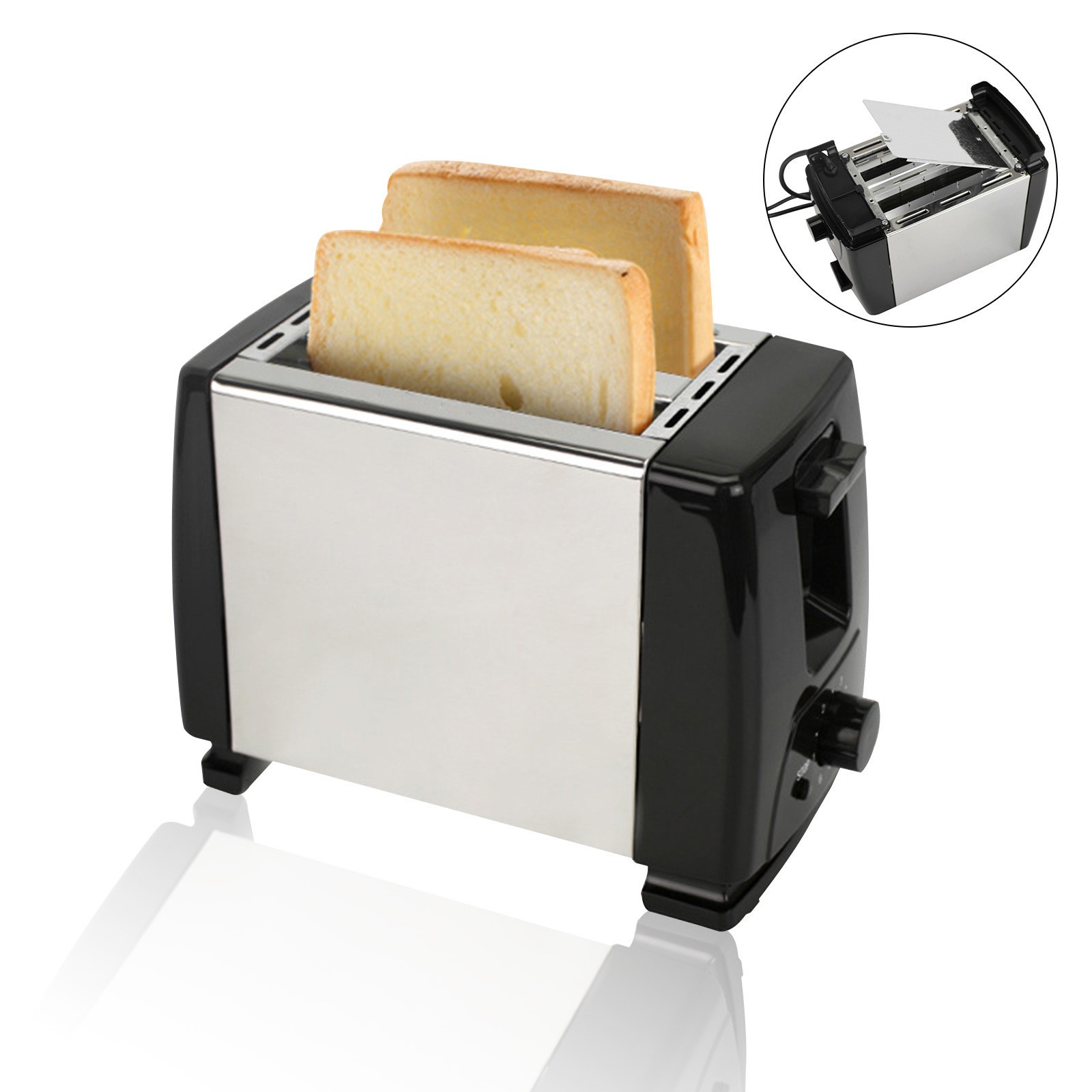 2 Slice Toaster, Stainless Steel Extra Wide Slot, Double Sided Heated Toaster Oven, 800 Watt Multifunction Toaster Oven with Removable Crumb Tray, 6 Bread Settings, For Home Use